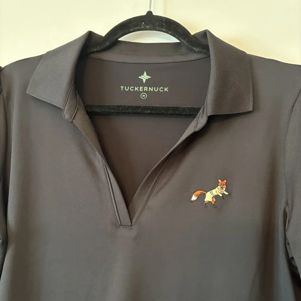 Tuckernuck Peggy Puff Sleeve Polo Top Black Size M River Bend Golf Club Fox Logo